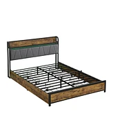 Streamdale Furniture Queen Bed Frame with Storage, Charging Station, Led Lights, and Drawers