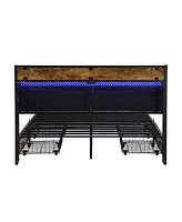 Streamdale Furniture Queen Bed Frame with Storage, Charging Station, Led Lights, and Drawers