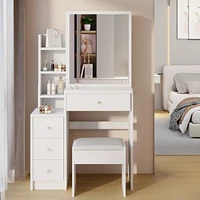 Small Space Vanity Table with Stool, Multi-Layer Storage, for Girls Up to 5.6FT