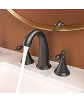 Streamdale Furniture 2 Handle Widespread Bathroom Faucet 3 Hole, With Pop Up Drain And 2 Water Supply Lines, Matte Black