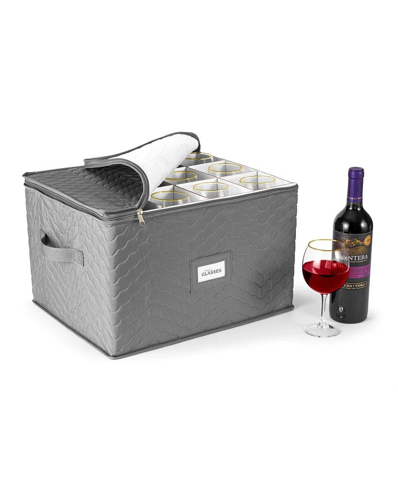 Sorbus Quilted Glassware Storage Case with Dividers - Holds 12 - Great for Protecting Wine Glasses, Champagne Flutes, Goblets, and more (Gray)