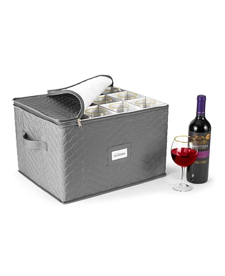 Sorbus Quilted Glassware Storage Case with Dividers - Holds 12 - Great for Protecting Wine Glasses, Champagne Flutes, Goblets, and more (Gray)