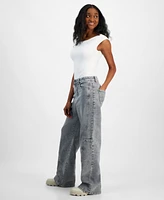 Tinseltown Juniors' High Rise Seamed Wide-Leg Jeans