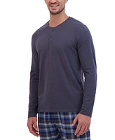Hanes Men's 2-Pc. Long-Sleeve Henley Crew Top & Ultra Soft Flannel Jogger Pant Sleep Set