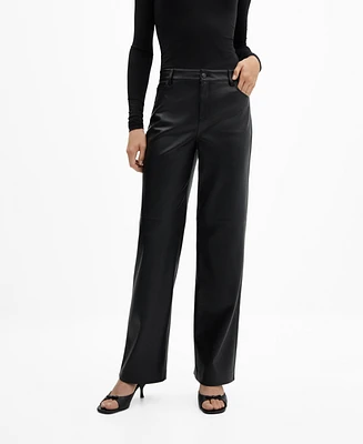 Mango Women's Mid-Rise Leather Effect Trousers