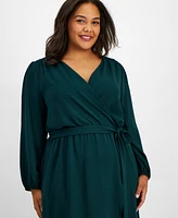 Connected Plus Size Tie-Front Wrap Maxi Dress