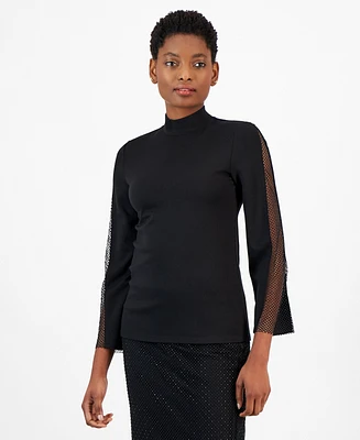 Anne Klein Women's Sernity Knit Long-Embellished-Sleeve Top