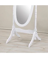 Simplie Fun Traditional Queen Anna Style Wood Floor Cheval Mirror, White Finish