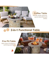 Costway 36'' Round Propane Gas Fire Pit Table Faux Stone w/ Lava Rock