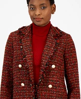 Anne Klein Women's Faux-Double-Breasted Fringe-Trim Tweed Jacket