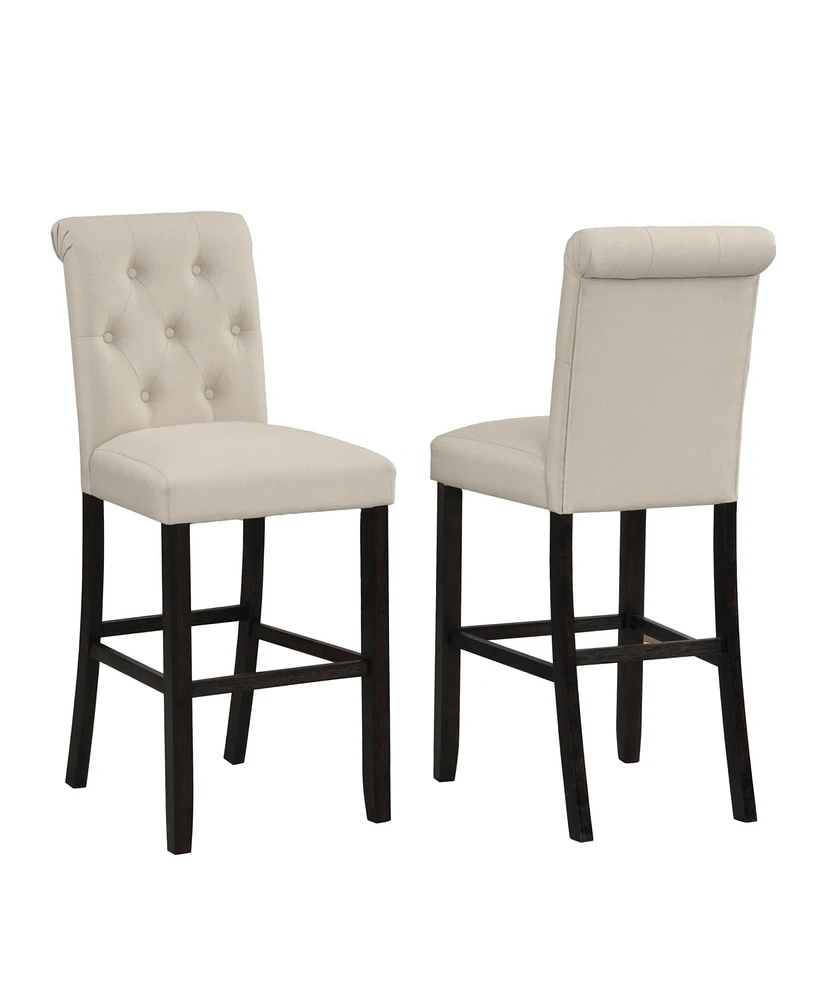 Streamdale Furniture Solid Wood Tufted Asons Barstool, Set of 2, Tan