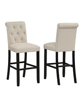 Streamdale Furniture Solid Wood Tufted Asons Barstool, Set of 2, Tan