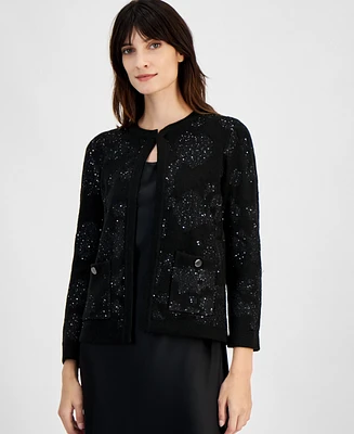 Anne Klein Women's Open-Front Patch-Pocket Sequin Cardigan, Regular & Petite, Created for Macy's