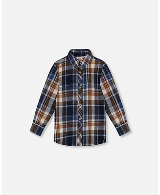 Deux par Baby Boys Long Sleeve Button Down Shirt Plaid Blue And Hazel