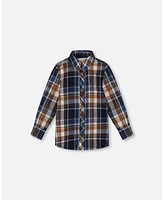 Deux par Baby Boys Long Sleeve Button Down Shirt Plaid Blue And Hazel