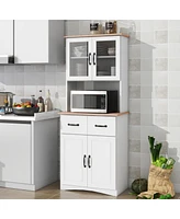 Streamdale Furniture White Wooden Kitchen Pantry with Glass Door Storage