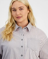 On 34th Trendy Plus Striped Relaxed-Fit Shirt, Created for Macy's