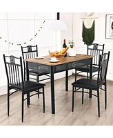 Sugift 5 Pieces Dining Set Wood Metal Table and 4 Chairs with Cushions
