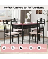 Sugift 5 Pieces Dining Set Wood Metal Table and 4 Chairs with Cushions