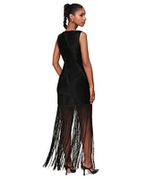 Avec Les Filles Women's Square-Neck Fringe-Trim Dress