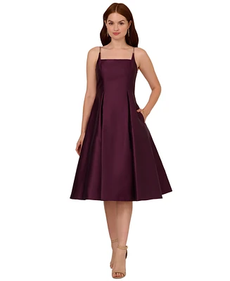 Adrianna Papell Mikado Square-Neck Fit & Flare Midi Dress