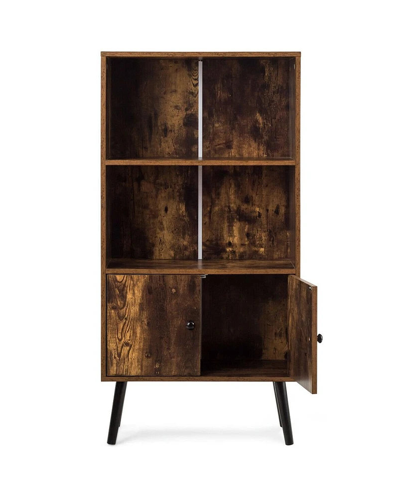 Sugift 2-Tier Retro Bookcase Bookshelf with 3 Compartment-Coffee