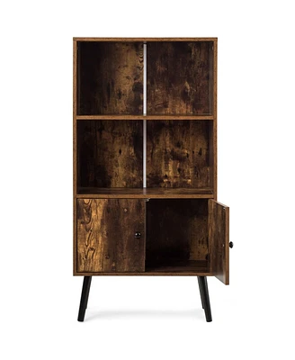 Sugift 2-Tier Retro Bookcase Bookshelf with 3 Compartment-Coffee