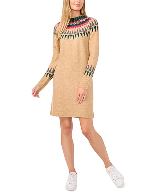 CeCe Women's Fair Isle Long-Sleeve Sweater Dress