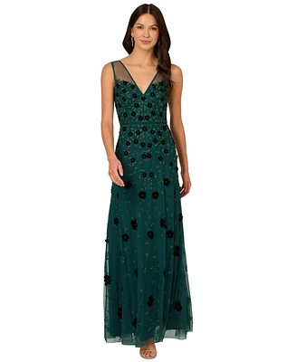 Adrianna Papell Women's Beaded Floral Gown