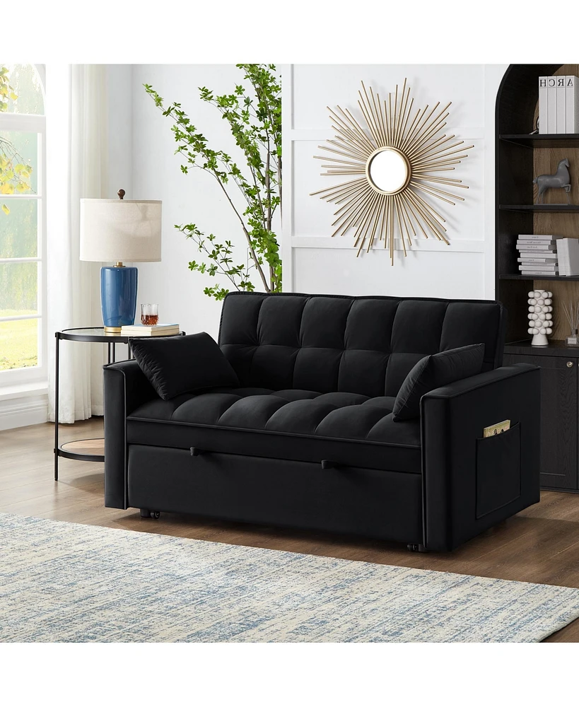 Streamdale Furniture 4-in-1 Space-Saving Velvet Loveseat Sofa Bed with Storage