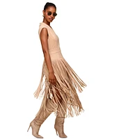 Avec Les Filles Women's Tiered-Fringe Sleeveless Dress