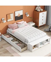 Streamdale Furniture Full Size Bed With Storage Case, 2 Storage Drawers, Lengthwise Support Slat, White