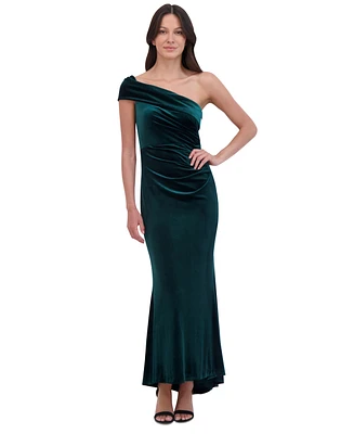 Eliza J Petite One-Shoulder Stretch-Velvet Gown