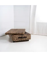 Jonathan Y Chett Minimalist Hand-Woven Hyacinth/Wood Underbed Storage Bin with Wheels and Handles