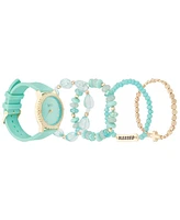 American Exchange Women's Matte Teal Silicone Strap Analog Watch 38mm with Stackable Bracelets Gift Set