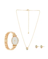 Jessica Carlyle Women's Shiny Gold Metal Alloy Bracelet Analog Watch 33mm with Necklace and Earrings Gift Set