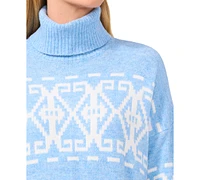 CeCe Women's Fair Isle Long Sleeve Turtleneck Sweater