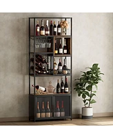 Streamdale Furniture 82.7” Industrial Black Bar Cabinet with Wine Rack, Glass Holder, and Storage