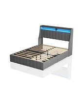 Streamdale Furniture Light Grey Bed Frame with Led and Storage Drawers