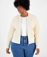 On 34th Trendy Plus Boucle Knit Bomber Jacket, Created for Macy's