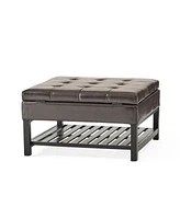 Streamdale Furniture Finn Bonded Leather Ottoman With Storage And Rack