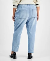 On 34th Trendy Plus High-Rise Tapered-Leg Light-Wash Jeans, Created for Macy's