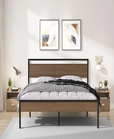 Simplie Fun Ceres Metal Bed, Black with Cinnamon Wood Headboard&Footboard, King