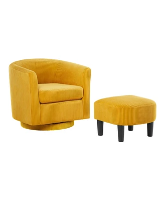 Simplie Fun Cozy and Modern Swivel Armchair with Ottoman in Plush Yellow