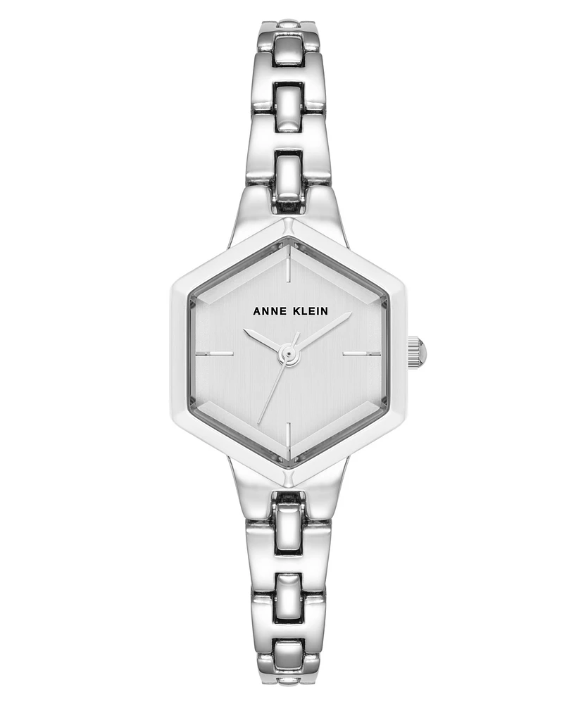 Anne Klein Women's Quartz Petite Hexagonal Silver-Tone Alloy Metal Bracelet Watch, 21mm