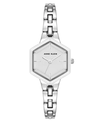 Anne Klein Women's Quartz Petite Hexagonal Silver-Tone Alloy Metal Bracelet Watch, 21mm