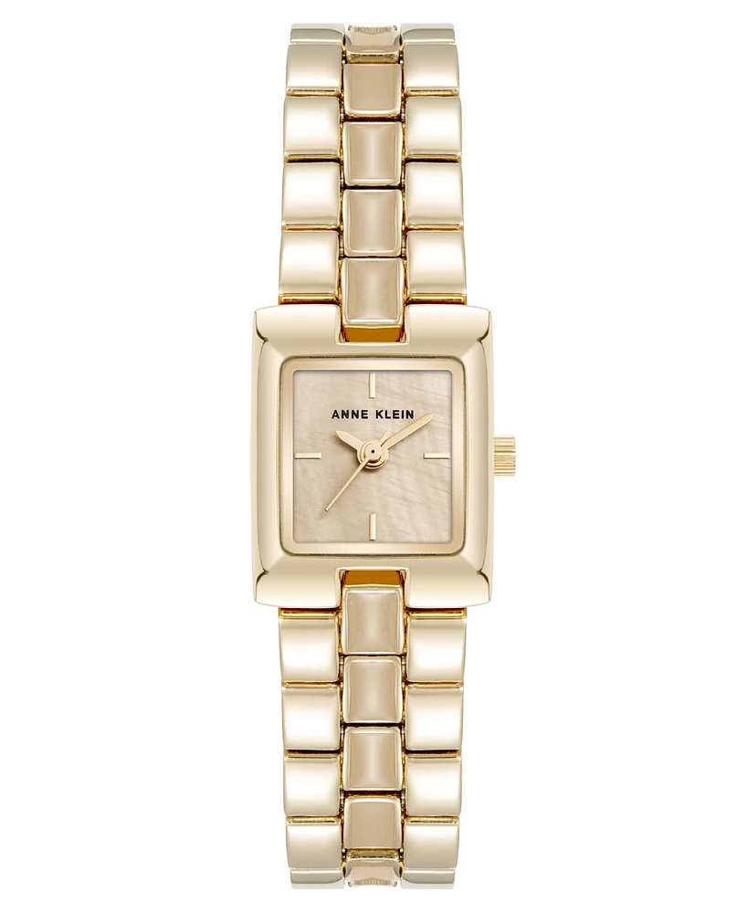 Anne Klein Women's Quartz Petite Tan Enamel Center Link Gold-Tone Alloy Metal Bracelet Watch, 17.5mm