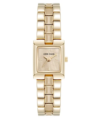 Anne Klein Women's Quartz Petite Tan Enamel Center Link Gold-Tone Alloy Metal Bracelet Watch, 17.5mm