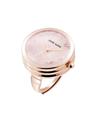 Anne Klein Women's Quartz Faceted Crystal Rose Gold-Tone Alloy Metal Ring Watch, 20mm