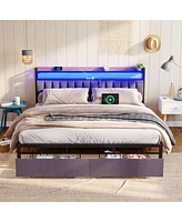 Streamdale Furniture King Bed Frames With Storage and Led Platform Frame